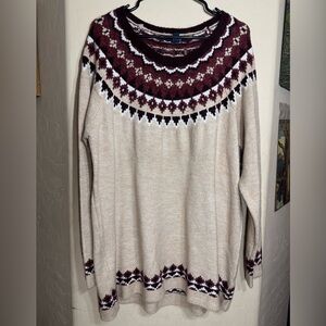 Great Northwest Indigo 2X Nordic Sweater Cream Maroon Fair Isle NWT $60 Cozy